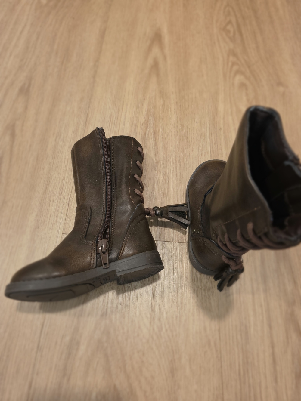 Brown Lace-Up Kids Mid-Calf Boots